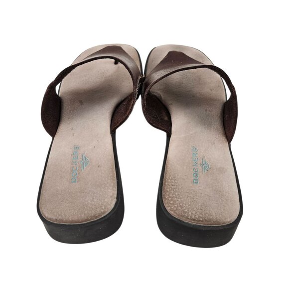 Dockers Sandals Womens Size 7.5M Brown Leather Flip Flops Casual Comfort Slip On - Picture 9 of 9